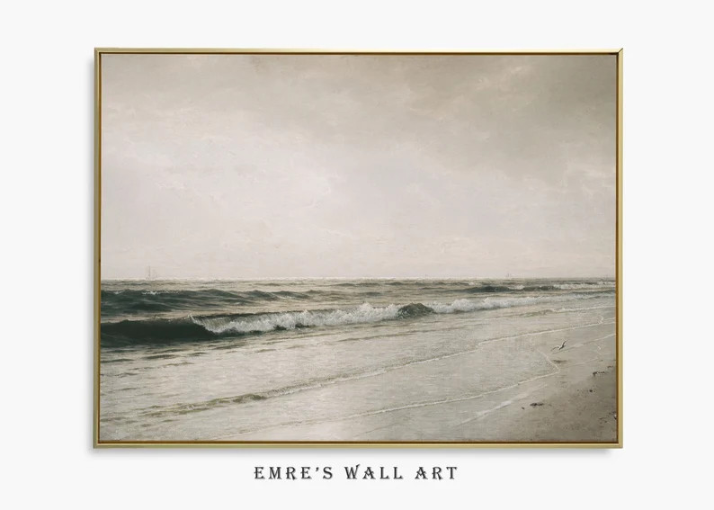 Vintage Seascape Oil Painting, Ocean Wave Print, Antique Coastal Print, Beach House Painting, Dig... | Etsy (US)