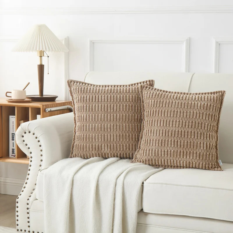 Boucle Ottoman Decorative Pillow Covers Farmhouse Boho Corduroy Cushion Cover (Set of 2) | Wayfair North America
