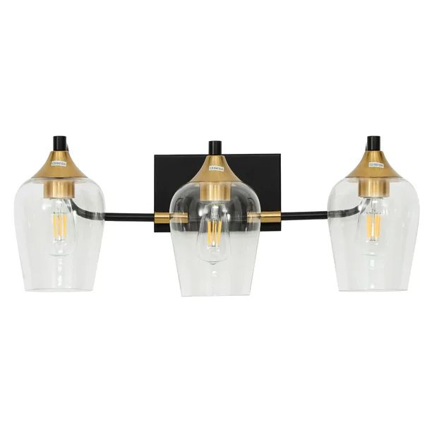 Vintage Bathroom Lighting Fixtures 3 Lights Matte Black and Gold Vanity Light with Clear Glass Sh... | Walmart (US)