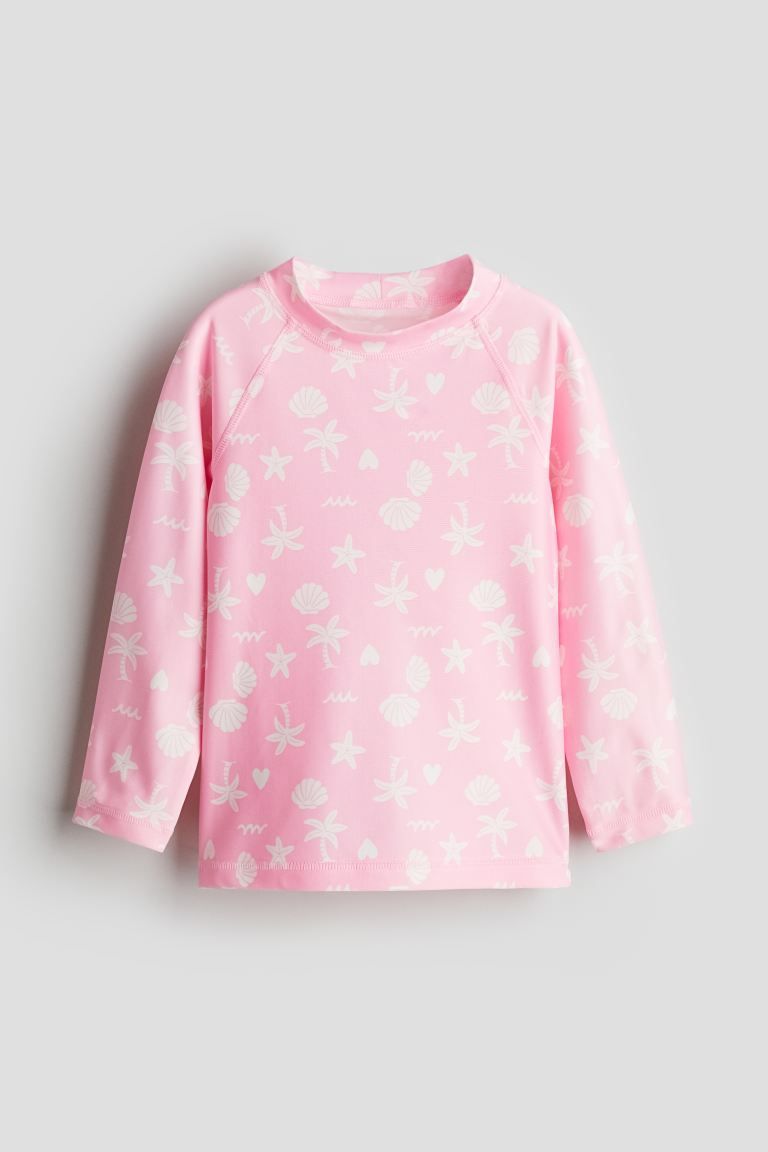 Swim Shirt UPF 50 - Long sleeve - Regular length - Pink/patterned - Kids | H&M US | H&M (US + CA)
