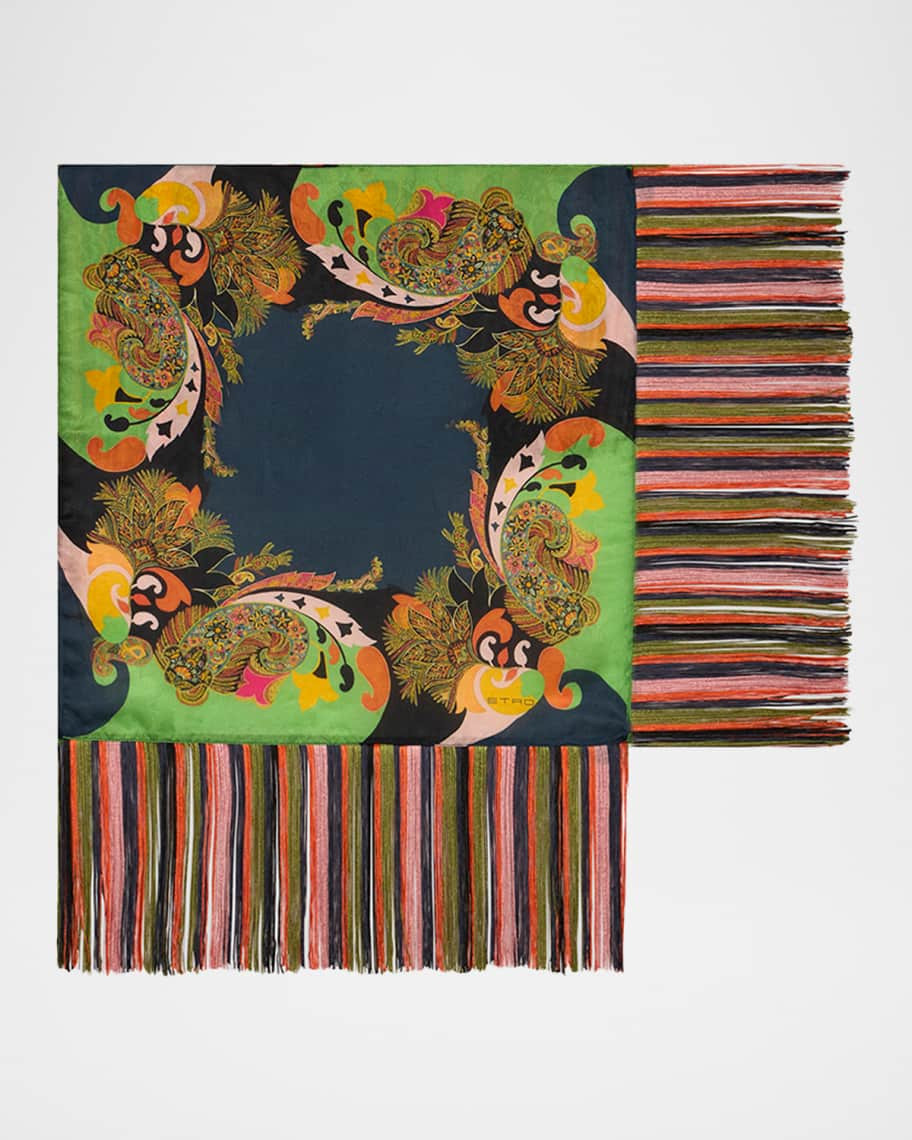 Silk Fringe-Trim Foulard | Neiman Marcus