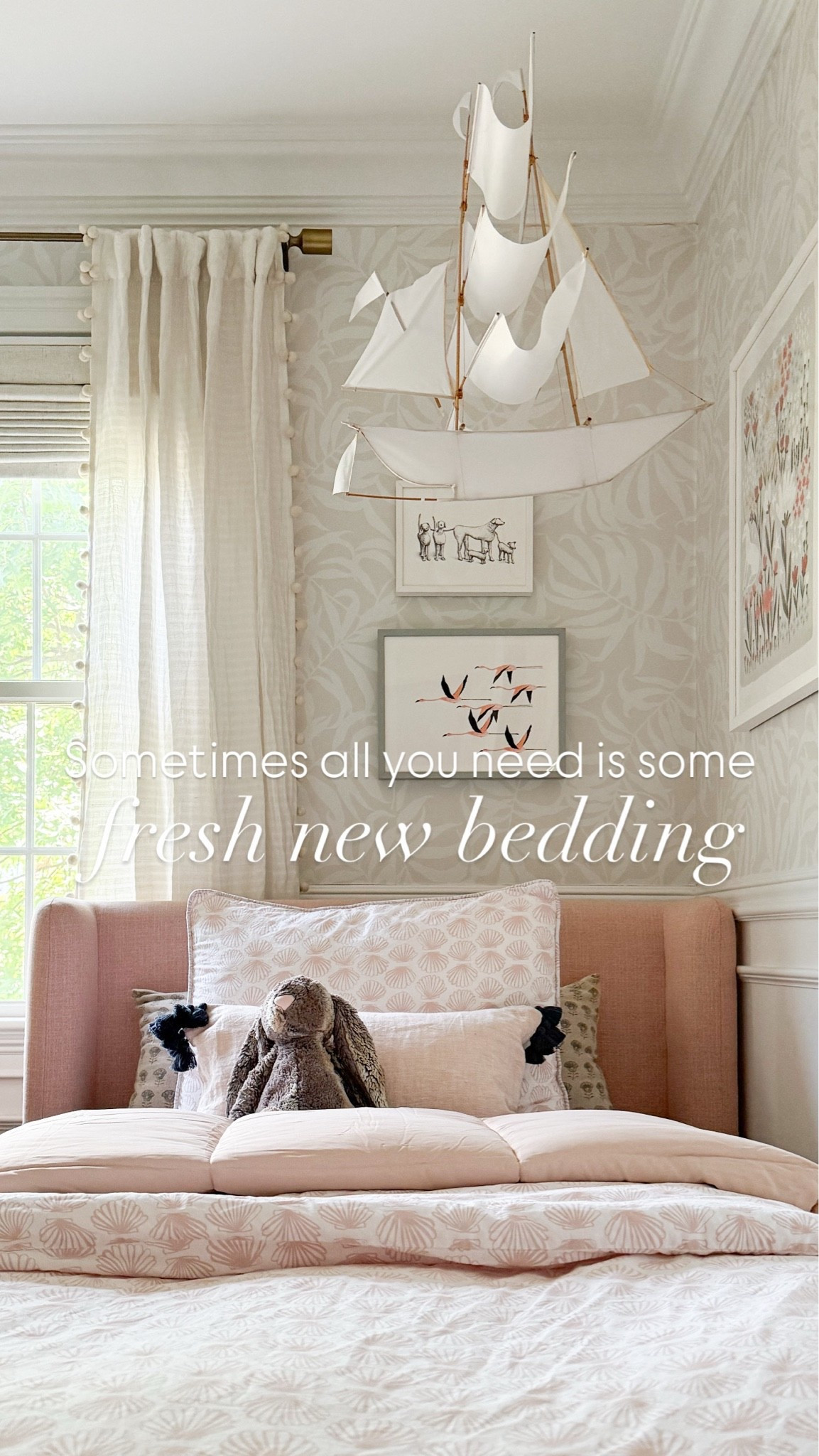 Sometimes all you need is some fun, fresh bedding to help pull a bedroom together… linking everything in Ava’s sweet room including this gorgeous scallop shell bedding (which comes in a number of other prints and colors as well!!) 

Kid’s bedroom, bedroom inspo, GIRLONTHEHUDSON, modern coastal, gallery wall, Serena & Lily, Minted art, upholstered bed, pink bed, Anthropologie

#LTKKids #LTKHome #LTKdayinmylife