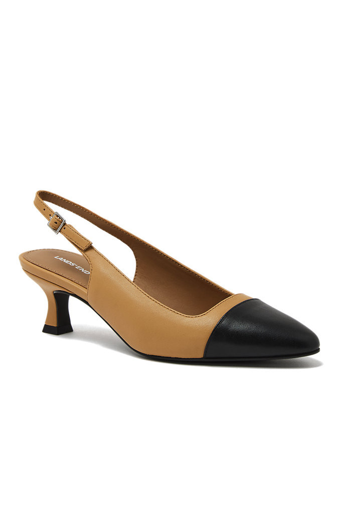 Women's Leather Slingback Cap Toe Kitten Heels - Lands' End - 8H | Lands' End (US)