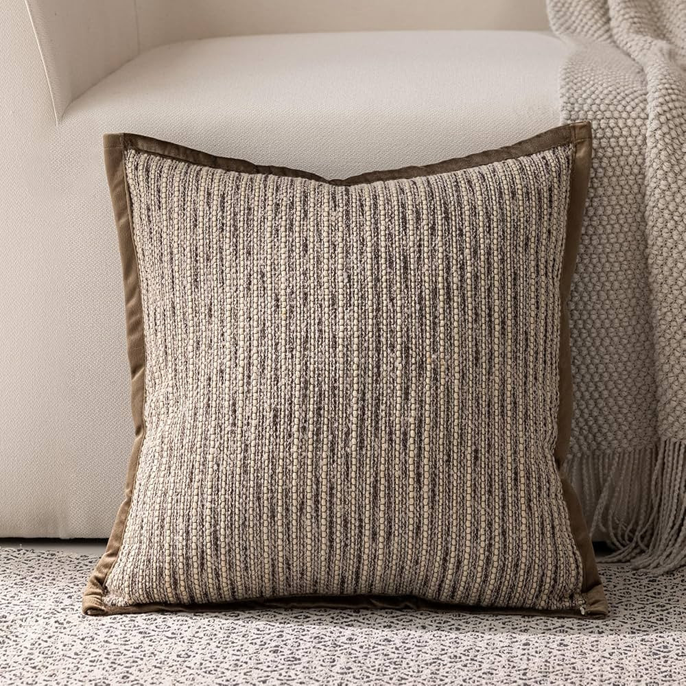 DWR 18x18 Decorative Throw Pillow Cover – Woven Textured Front with Luxurious Dark Khaki Velvet... | Amazon (US)