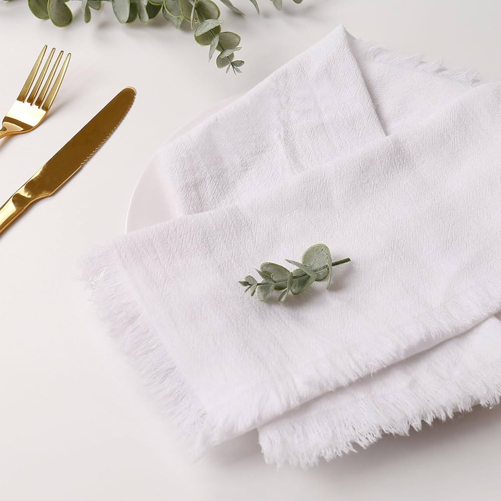 Handmade Cloth Napkins set of 6, 100% Cotton Napkins with Fringe, 18 x 18 Inches Soft White Dinne... | Amazon (US)