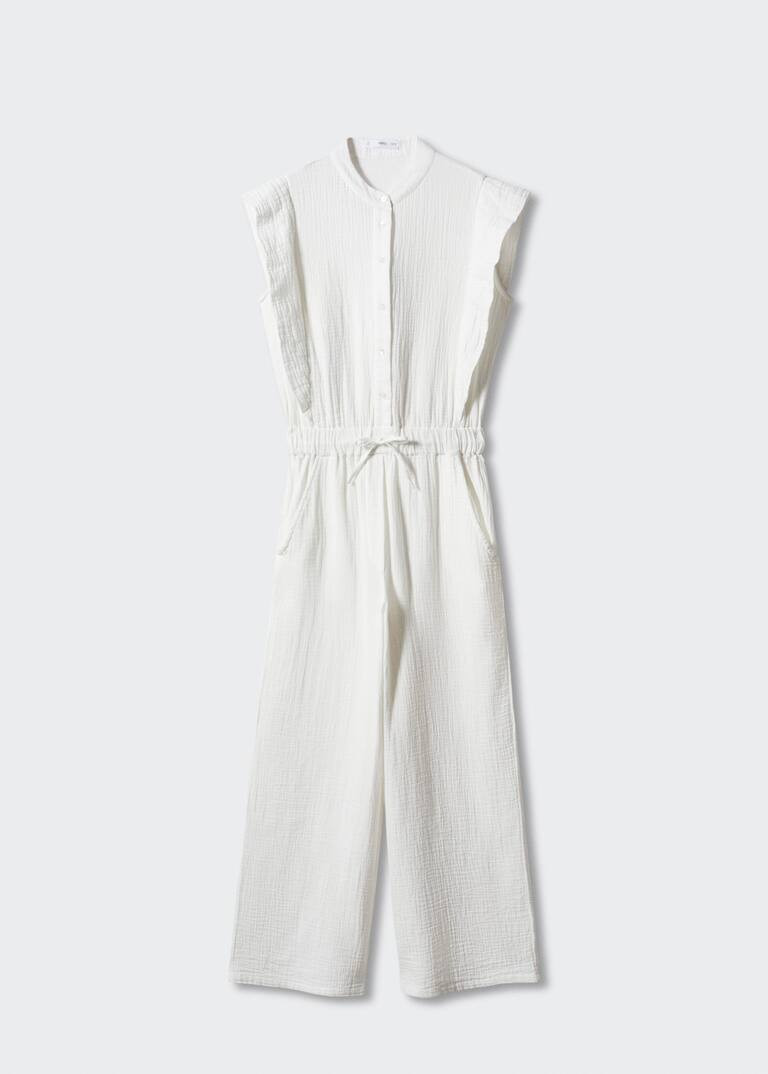 Textured jumpsuit with button -  Women | Mango United Kingdom | MANGO (UK)