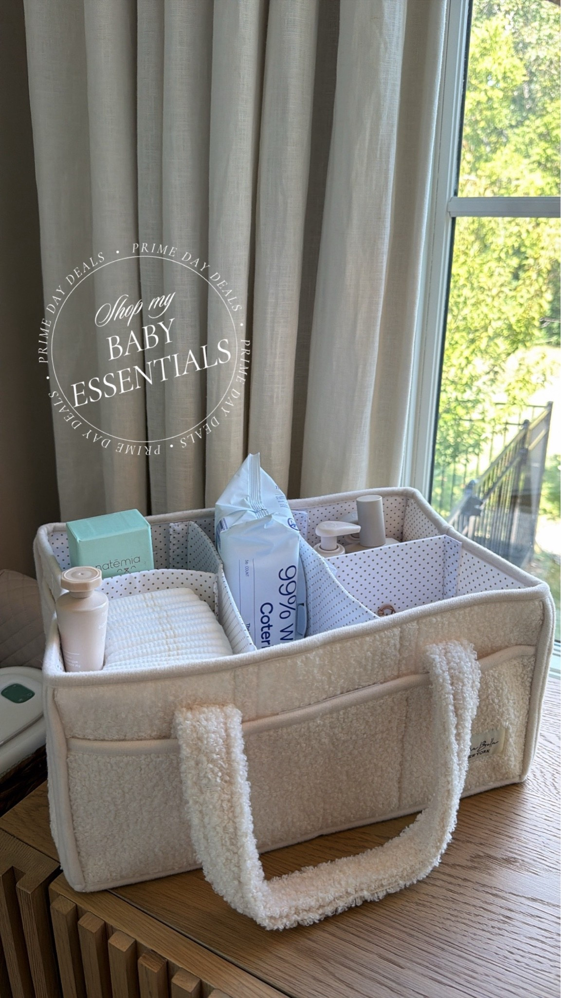 The diaper caddy I have by our bedside is also on sale, including several other products I have inside it— baby nail file, diaper rash cream, baby lotion, hair brush, pacifiers, etc!