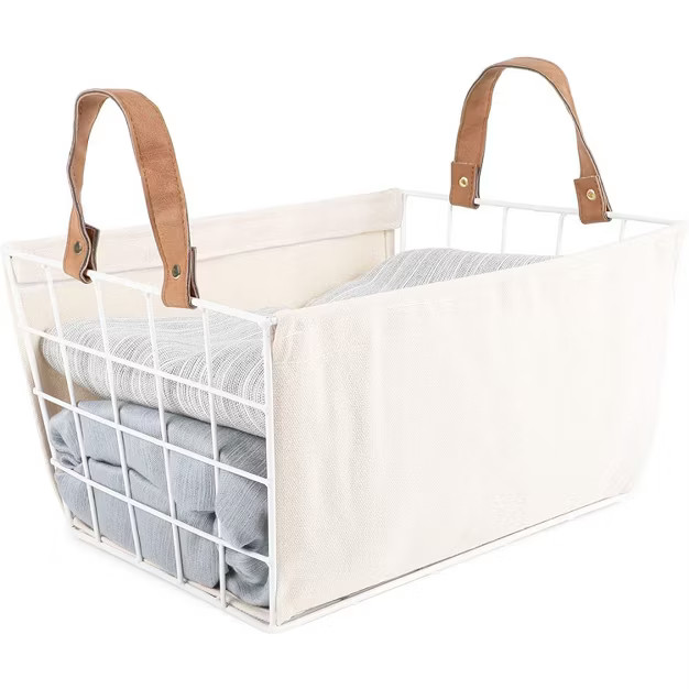 Farmlyn Creek Metal Wire Storage Basket with Handles, Farmhouse Home Storage with Liner (13.1 x 9... | Target