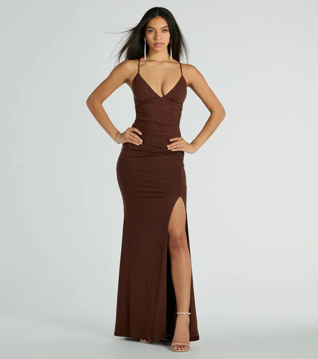 Eliana Lace-Up Mermaid Glitter Knit Formal Dress | Windsor Stores