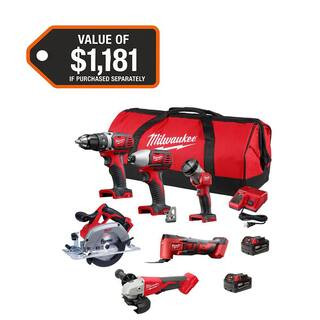 Milwaukee M18 18-Volt Lithium-Ion Cordless Combo Kit (6-Tool) with 2-Batteries, Charger and Tool ... | The Home Depot
