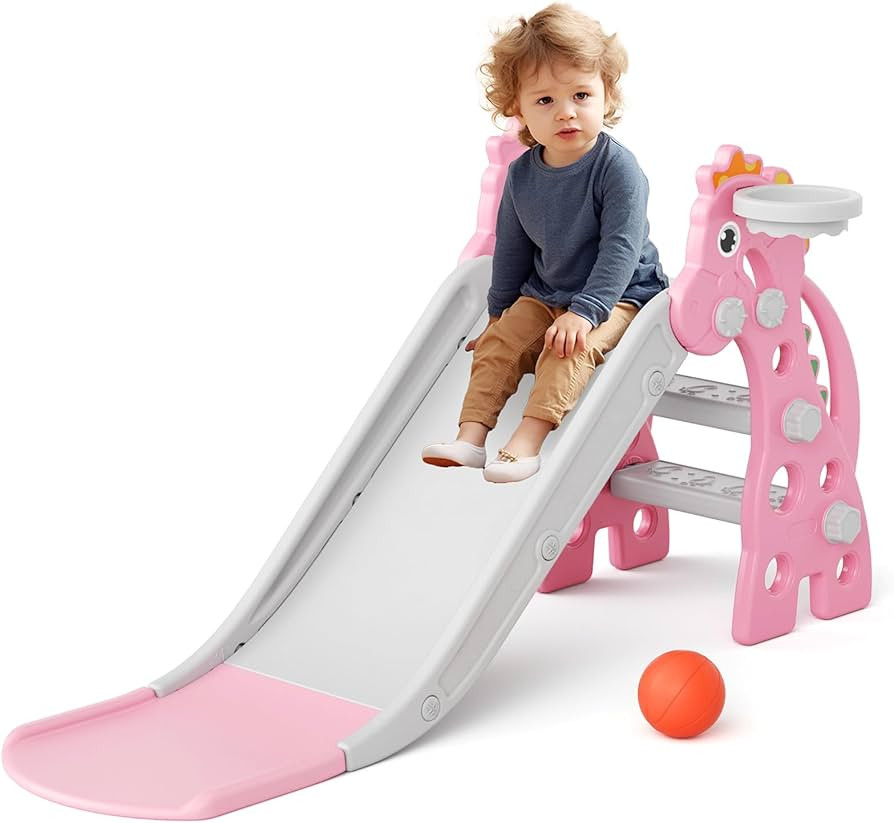 GLAF Toddler Slide Indoor for Toddlers 1-3 Baby Slide Outdoor Playset with Basketball Hoop and Ba... | Amazon (US)