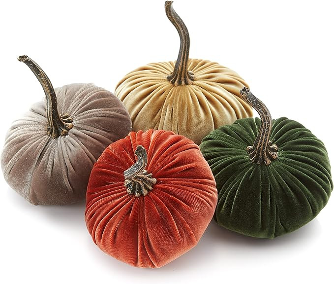Set of 4 Small Velvet Pumpkins, warm autumn pumpkin gift set for friend, cozy fall vibe, Thanksgi... | Amazon (US)