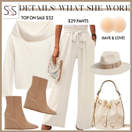 Meghan Markle’s ivory outfit for less. These wide leg pants from Amazon are great along with this old navy off the shoulder sweater.  

#LTKfindsunder50 #LTKover40 #LTKHoliday