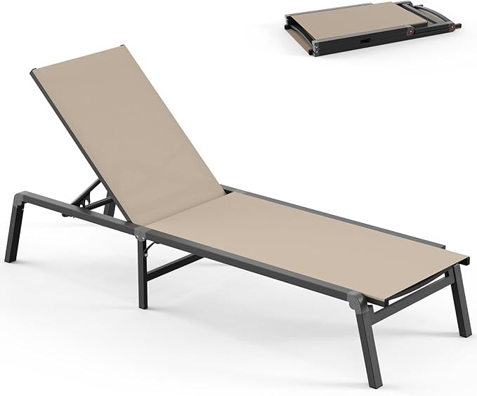 Chaise Lounge Outdoor, Foldable Aluminum Pool Lounge Chairs with 5 Positions Recliner - Free Asse... | Amazon (US)