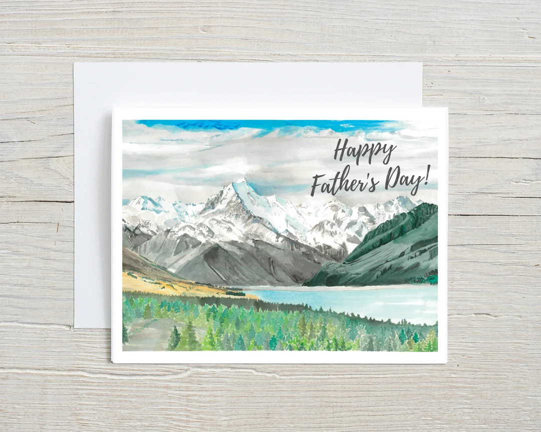 Father's Day Card Mountains Card for Dad watercolor Lake Stationary Beautiful Greeting Card, Uniq... | Etsy (US)