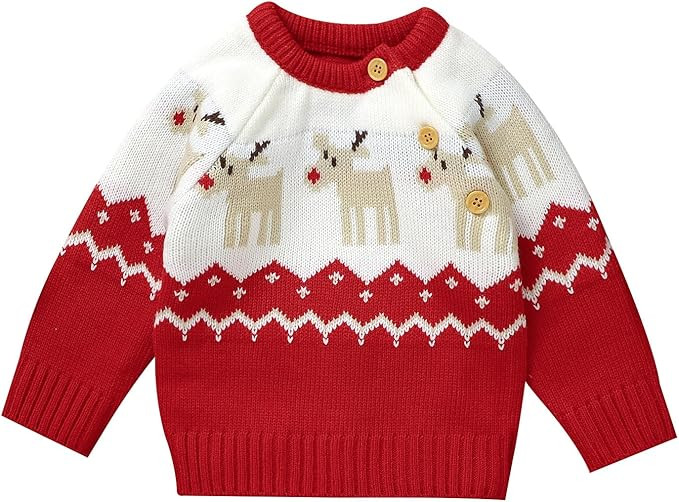 mimixiong Baby Christmas Sweater Toddler Reindeer Outfit Red Clothes | Amazon (US)