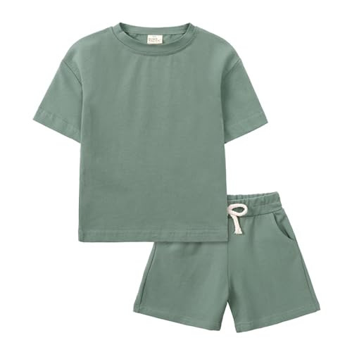 BACKID Toddler Boy Solid 2 Piece Shorts Set Cotton Clothing Sets Summer Clothes Outfits,Green,4-5T | Amazon (US)