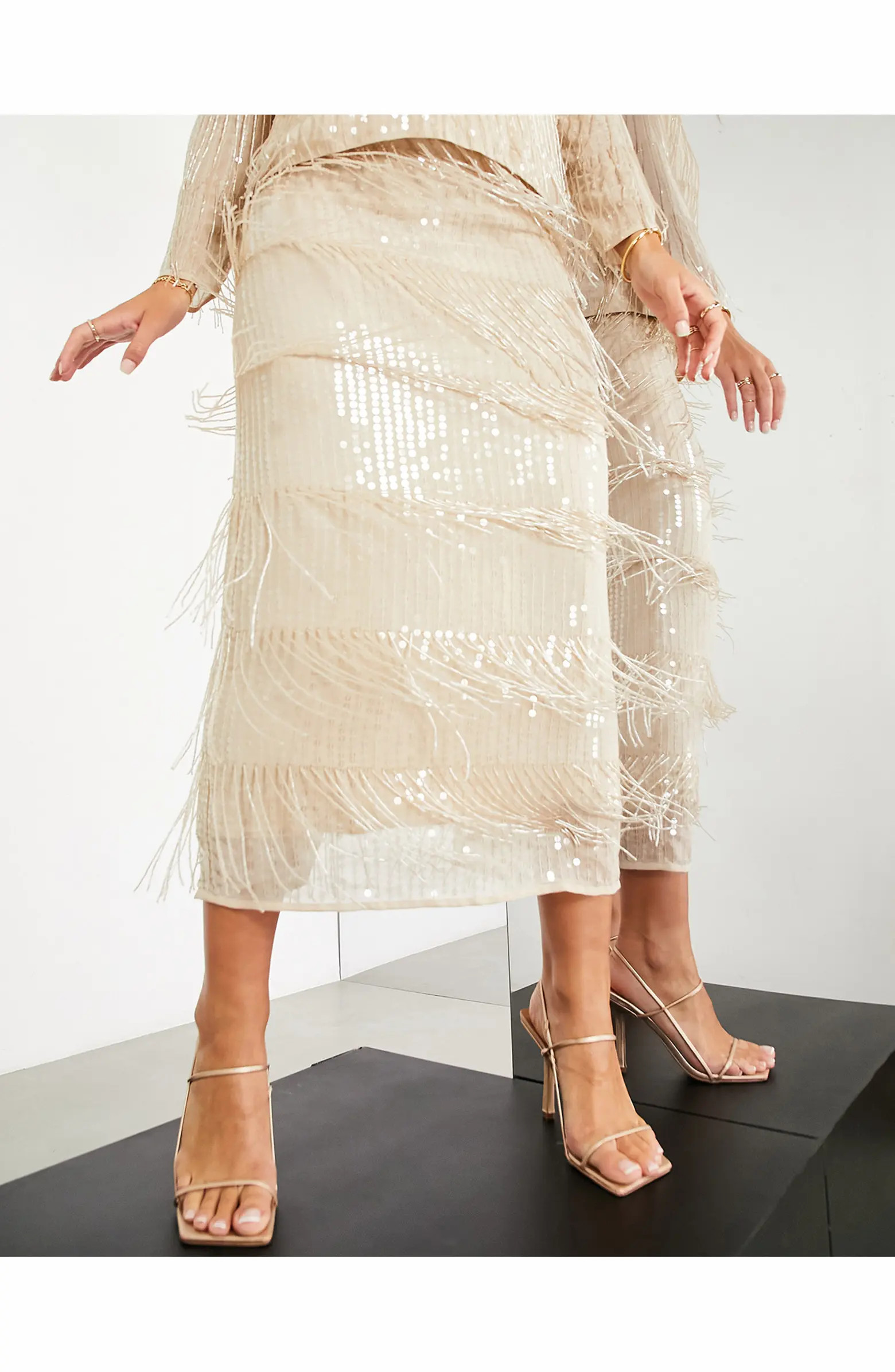 ASOS DESIGN Sequin Fringe Pencil Skirt | Nordstrom | Nordstrom