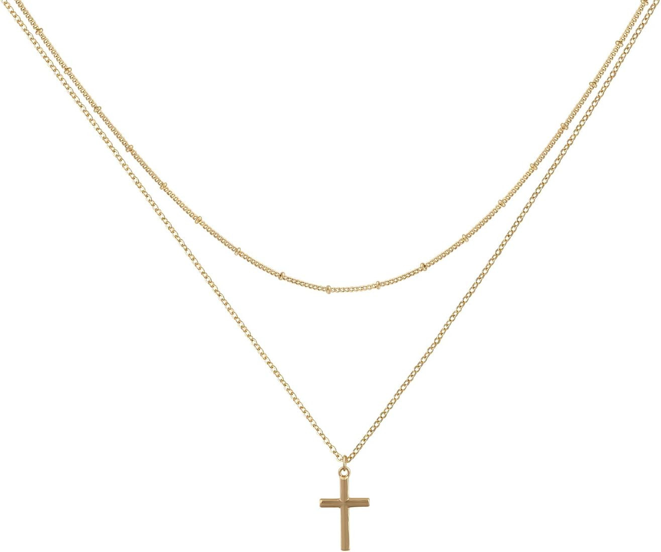 Befettly Tiny Cross Necklace, Women 14k Gold Filled Polished Faith Necklace Dainty Circle Pendant... | Amazon (US)