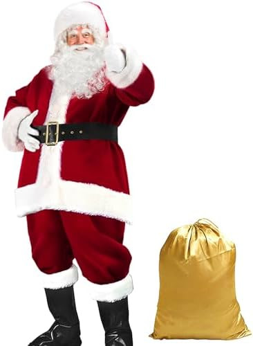 Santa Claus Costume for Men Women Adult - 9pc. Deluxe Costume Santa Suit Outfit | Amazon (US)