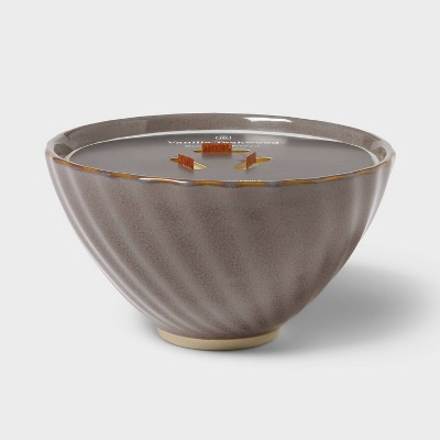 3 Wick Wooden Wick Ceramic Vanilla Teakwood Candle Gray 22oz - Threshold™ | Target