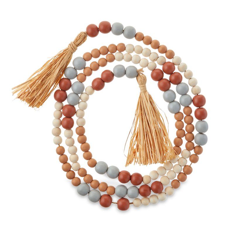 Way To Celebrate Wooden 7 ft Wood Beads Garland With Raffia, Multi-color | Walmart (US)