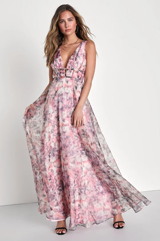 Sweet Radiance Pink Floral Print A-Line Maxi Dress | Lulus (US)