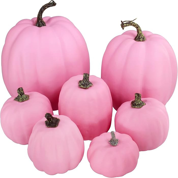 Winlyn 7 Pcs Assorted Sizes Fall Artificial Pink Pumpkins Harvest Faux Foam Pumpkins for Fall Aut... | Amazon (US)