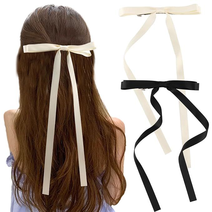 2 Pack Hair Ribbon for Girls Hair Bows Clips for Women Tassel Ribbon Bowknot Hair Barrettes Clips... | Amazon (US)