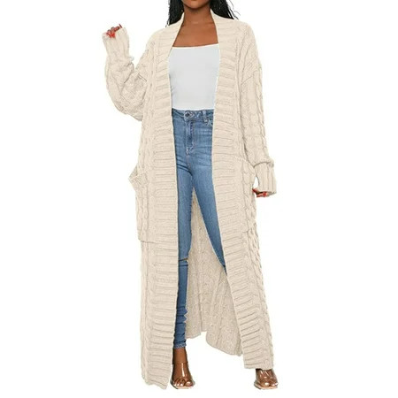 Weikingp Womens Cardigan Women s Solid Color Long Sleeved Loose Knit Sweater Outerwear Long Cardigan Long Cardigans for Women Womens Fall Tops Clearance White 5XL | Walmart (US)