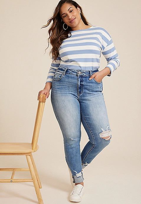 Plus Size KanCan™ Curvy High Rise Ripped Cuffed Hem Skinny Jean | Maurices