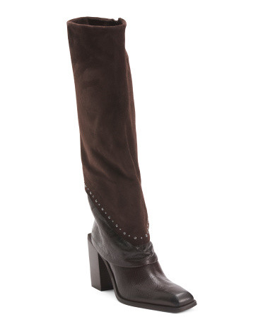 Made In Italy Suede And Leather Fold Over High Shaft Boots | TJ Maxx