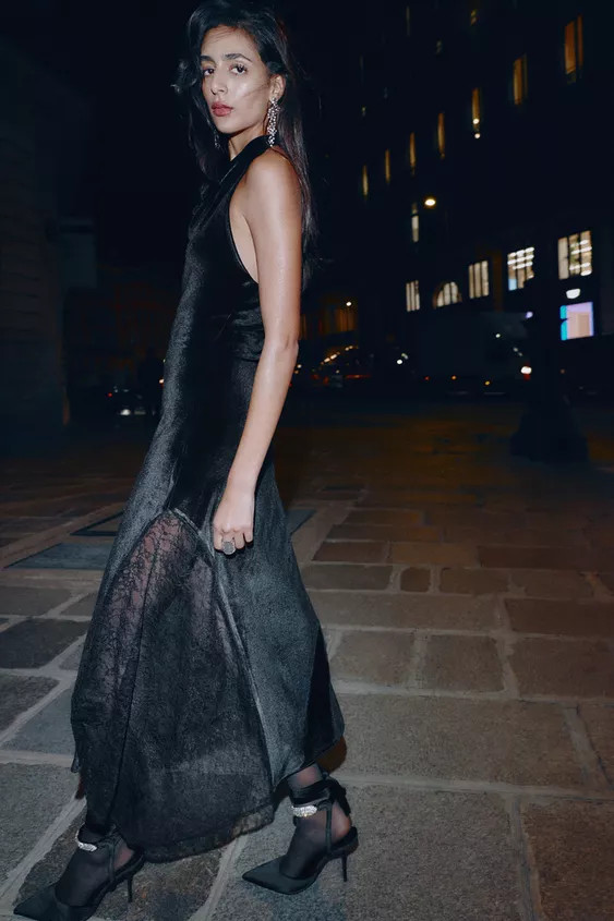 MIDI VELVET LACE DRESS | Zara US