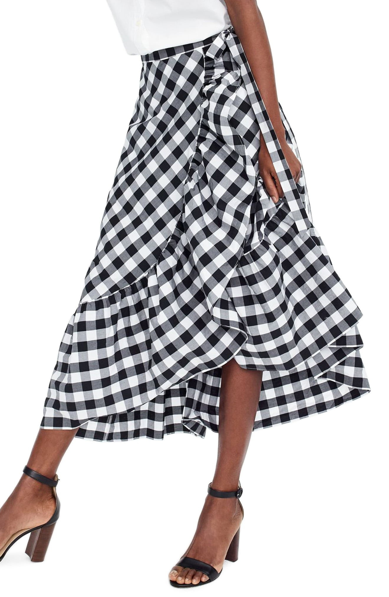 J.Crew Gingham Ruffle Wrap Skirt | Nordstrom
