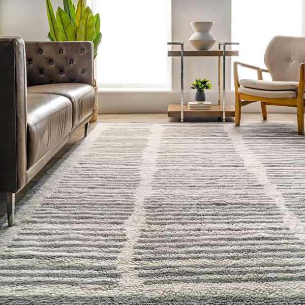 Ivory Addison Wool Pinstripe Washable Area Rug | Rugs USA