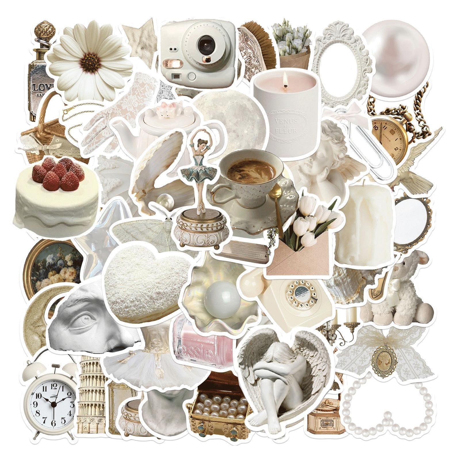 100 PCS White Aesthetic Stickers,Cute Aesthetic Art Coquette Stickers,Vinyl Waterproof Decal,Perf... | Amazon (US)