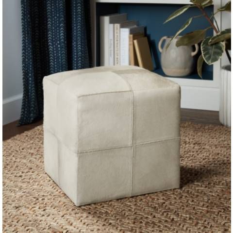 Astoria Weathered Ivory Leather Hide Pouf Ottoman - #83R79 | Lamps Plus | Lamps Plus