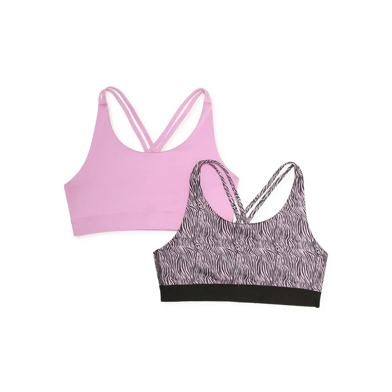 Athletic Works Girls Strappy Back Bras, 2-Pack, Sizes S-2XL - Walmart.com | Walmart (US)