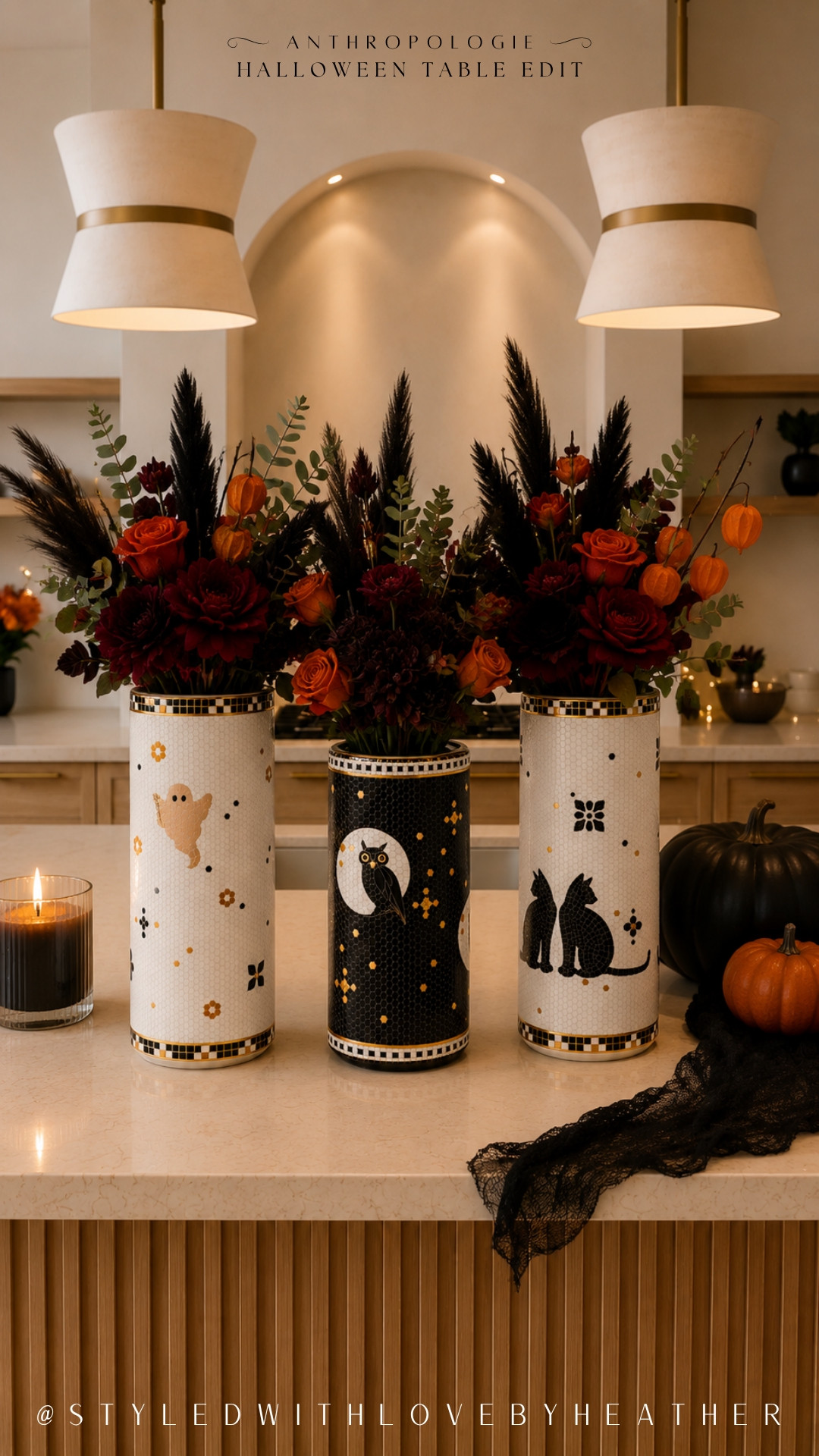 This is how I like my Halloween decor: dramatic, moody, but still beautiful. 🥀🖤 These Anthropologie Halloween vases look incredible styled with deep burgundy and orange florals, and I love that the ghost, owl, and black cat details make the arrangement feel seasonal without sacrificing that elevated look. Shop the Halloween vase collection now. 

 #LTKdayinmylife #LTKSeasonal #LTKHome