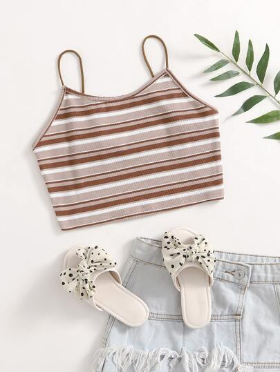 SHEIN Teen Girls Rib-knit Striped Cami Top | SHEIN