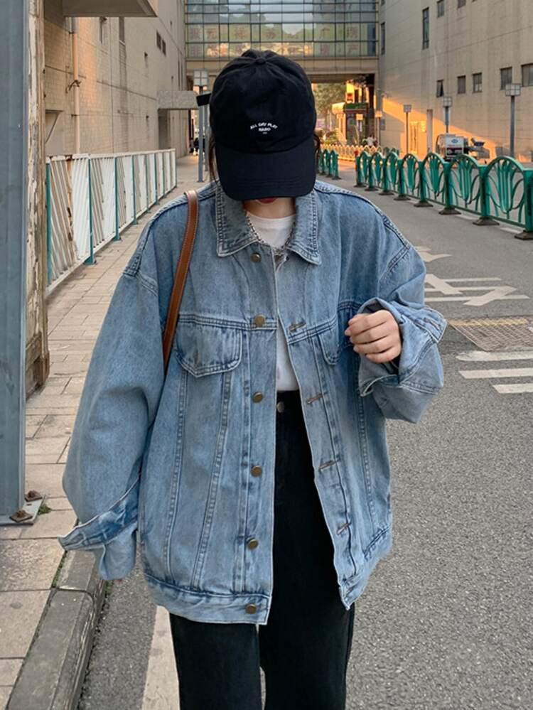 Honeyspot Drop Shoulder Oversized Denim Jacket | SHEIN