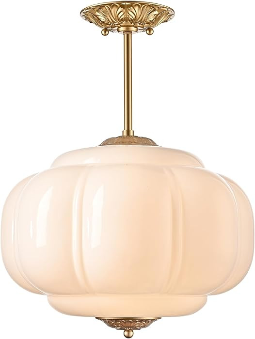 Vintage Milk Glass Ceiling Light Fixture, Antique White Semi Flush Mount Milk Glass Pendant Light... | Amazon (US)