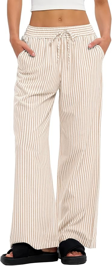 LOMON Striped Gingham Pants Women 2025 Fall Pajamas Cute Wide Leg Pj Lounge Boxer Bottoms Drawstr... | Amazon (US)
