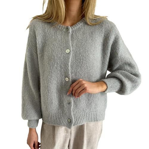 Y2k Knitted Cropped Cardigan Sweaters Women Long Sleeve Button Down Open Front Casual Cardigan Knitwear Top, Light Grey #001, Small | Amazon (CA)