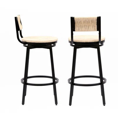 Swivel Bar Stools Paper Rope Handwoven Barstools With Back Set Of 2 | Wayfair North America