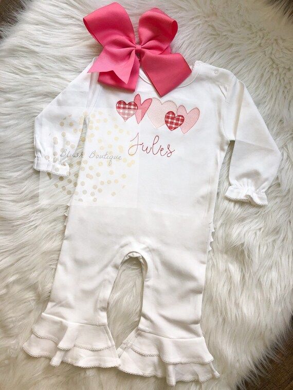 Valentine Day Romper,Valentines Monogrammed Romper,Baby girl Valentine Outfit,Embroidered Onsie,G... | Etsy (US)