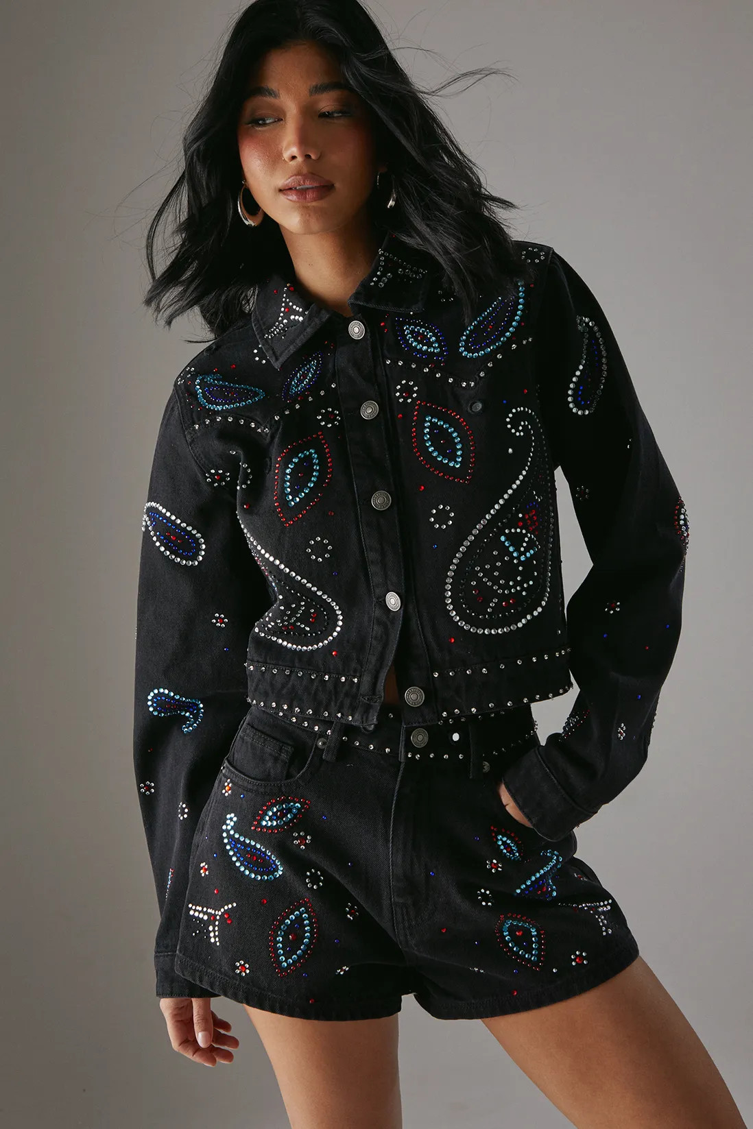 Jackets & Coats | Paisley Embellished Cropped Denim Jacket | Warehouse | Debenhams UK