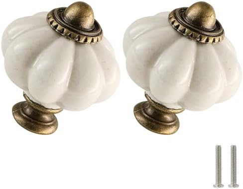 Antique White Pumpkin Knobs 2 Pack Ceramic Cabinet Knobs Vintage Drawer Pulls - Antique Dresser P... | Amazon (US)