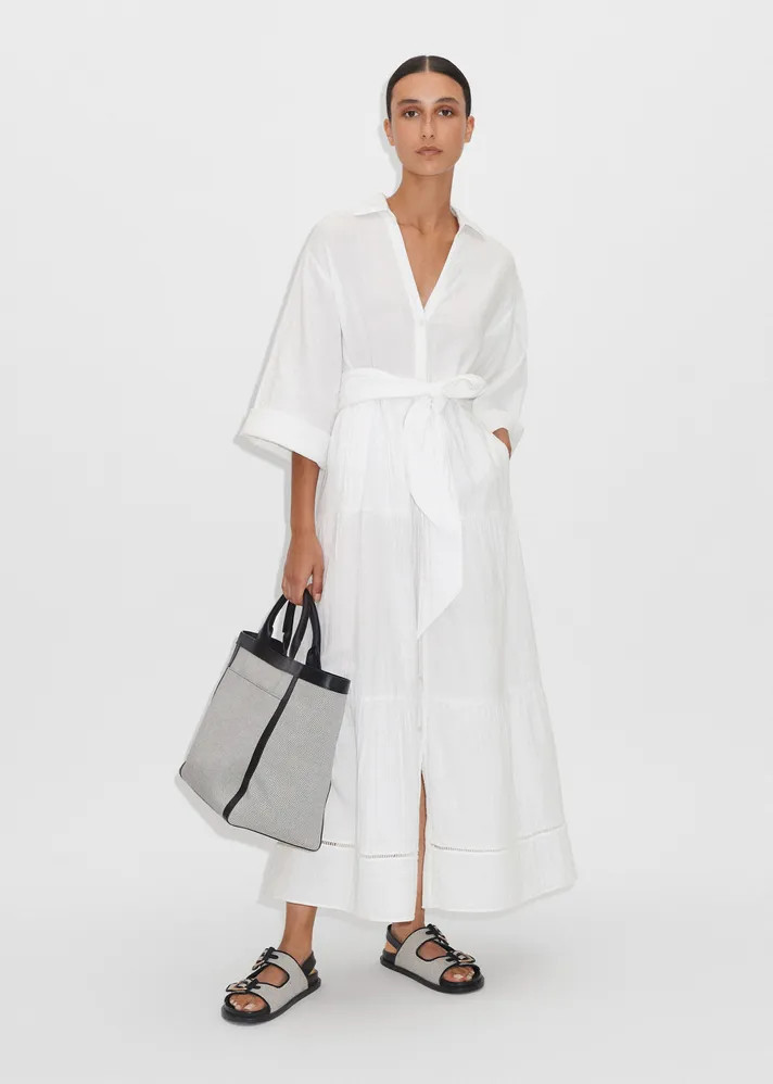 Cheesecloth Button Front Maxi Shirt Dress + Belt | ME + EM