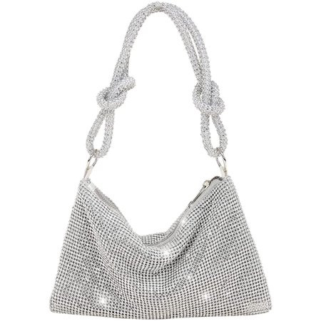 QWZNDZGR Rhinestone Purses for Women Chic Sparkly Evening Handbag Bling Hobo Bag Shiny Silver Clutch | Walmart (US)